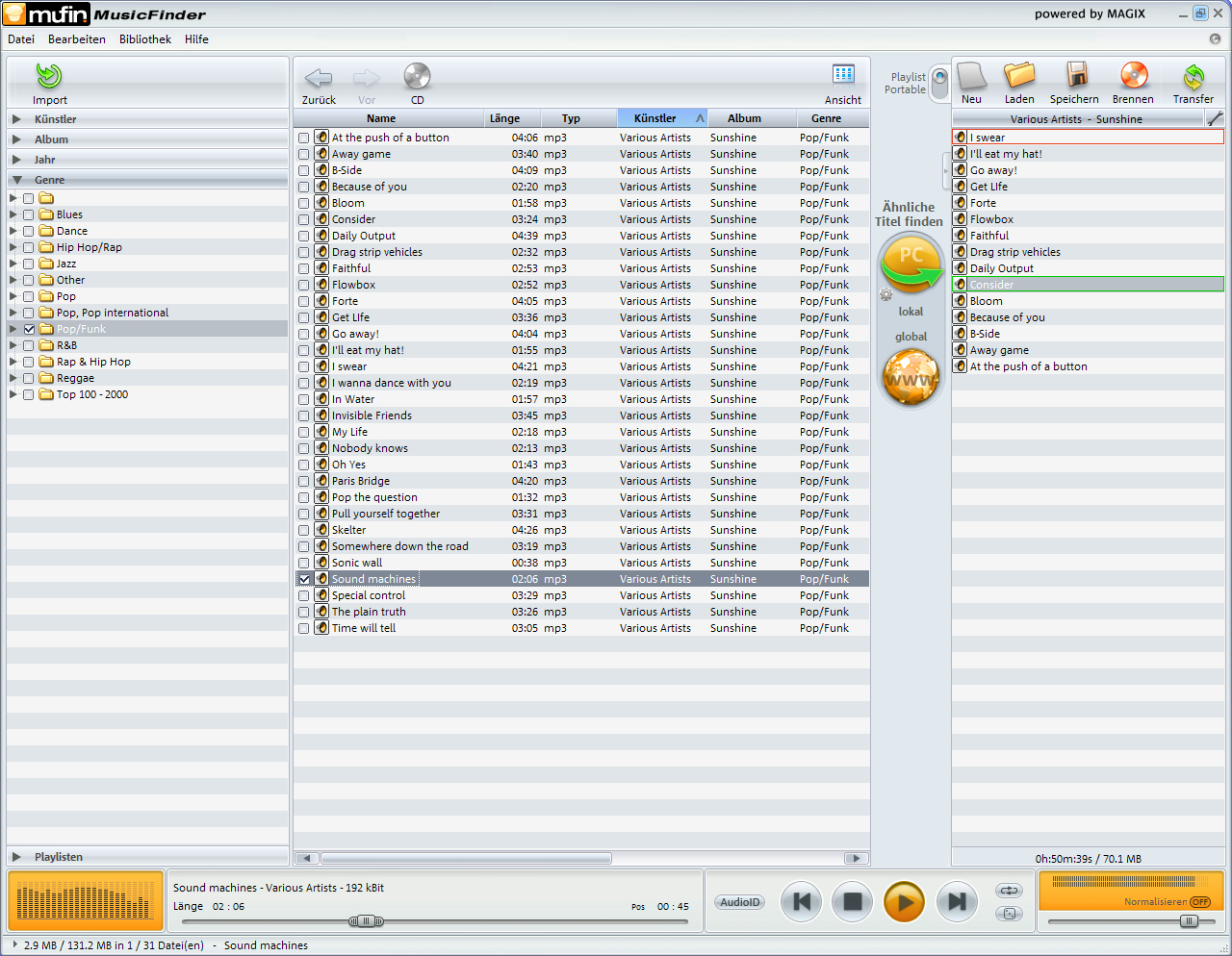 Screenshot vom Programm: Mufin Music Finder